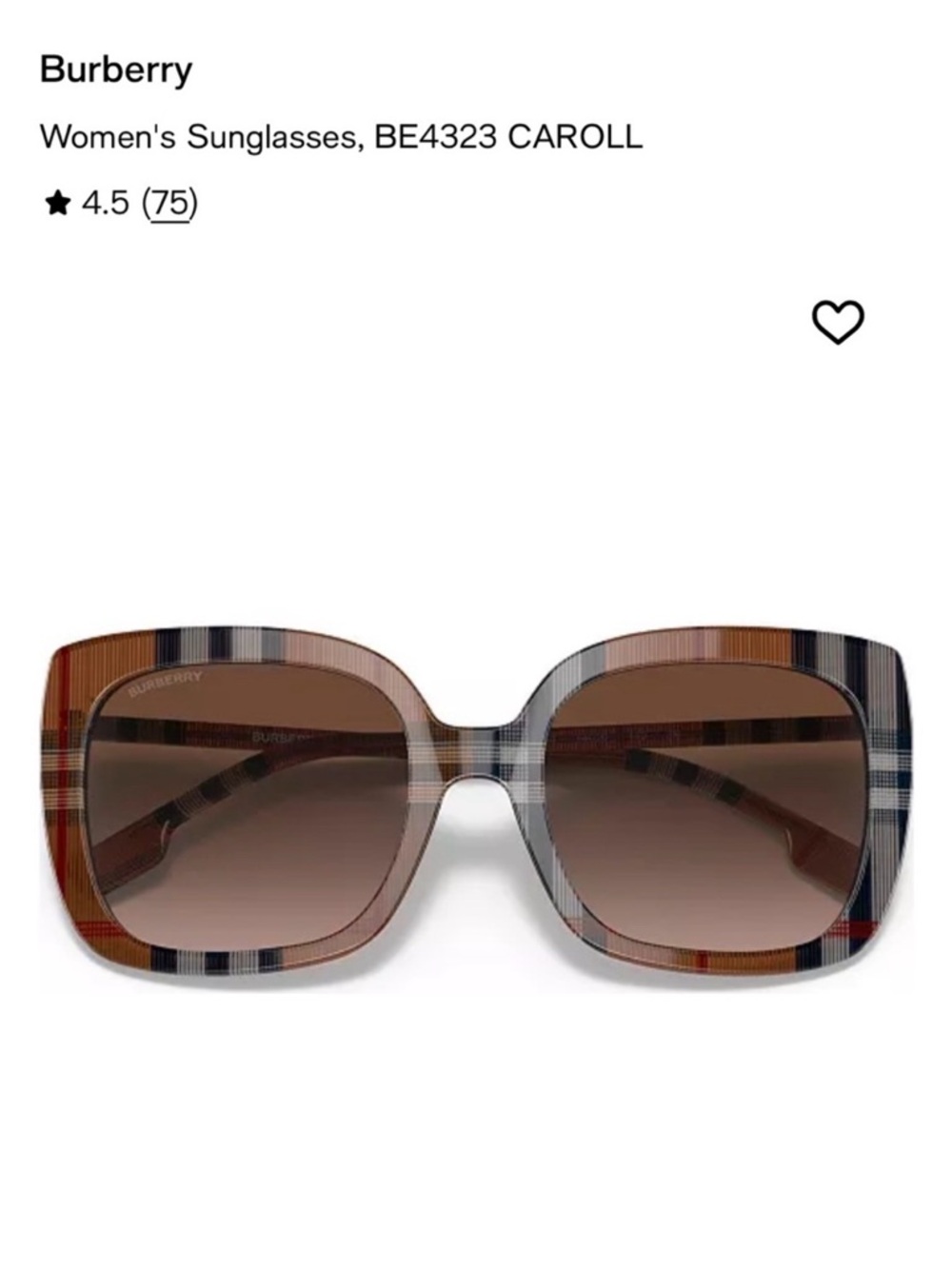 Burberry Brown Plaid Oversized Square Sunglasses